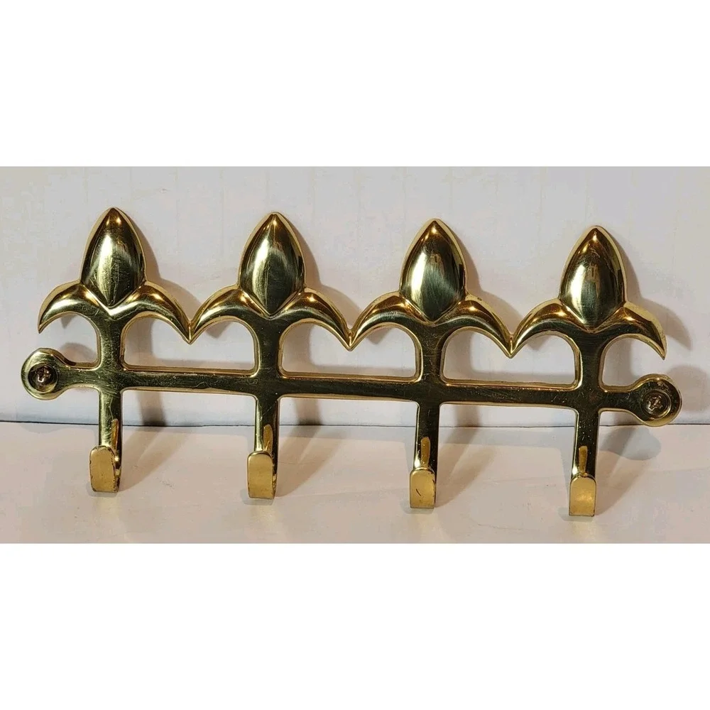 Solid Bright Shiny Brass 4 Hook Key Ring Holder Bathroom Robe Towel Entry Hanger